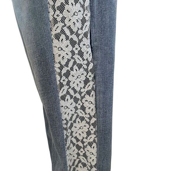 Women's Blue Jeans with Lace Detail - Picture 7 of 12